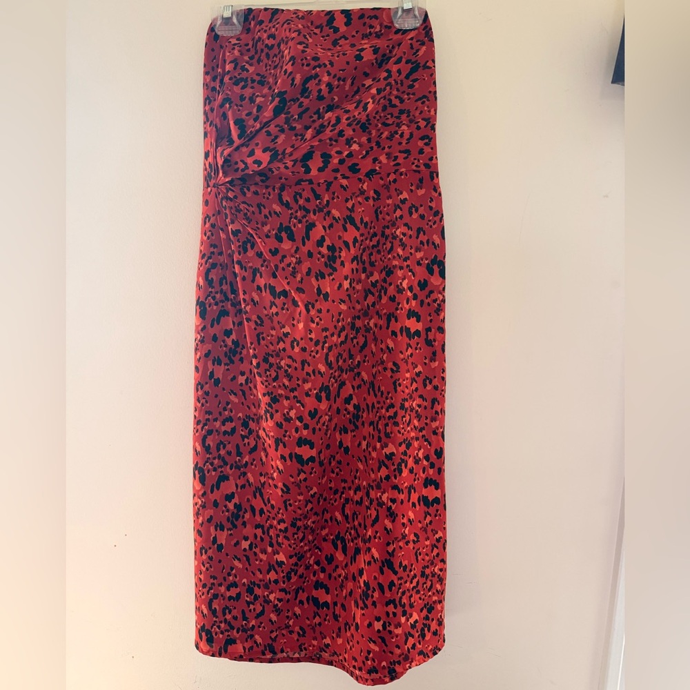NWT The Limited Red & Black Leopard Print Strapless Cocktail Dress - Size 2